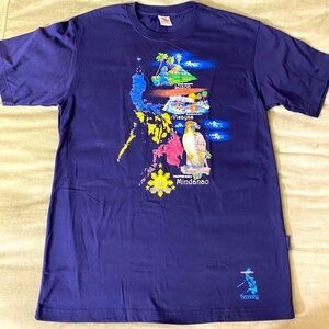 DIBUHO T-shirt map of the Philippines hand painted blue top short sleeve  D-26